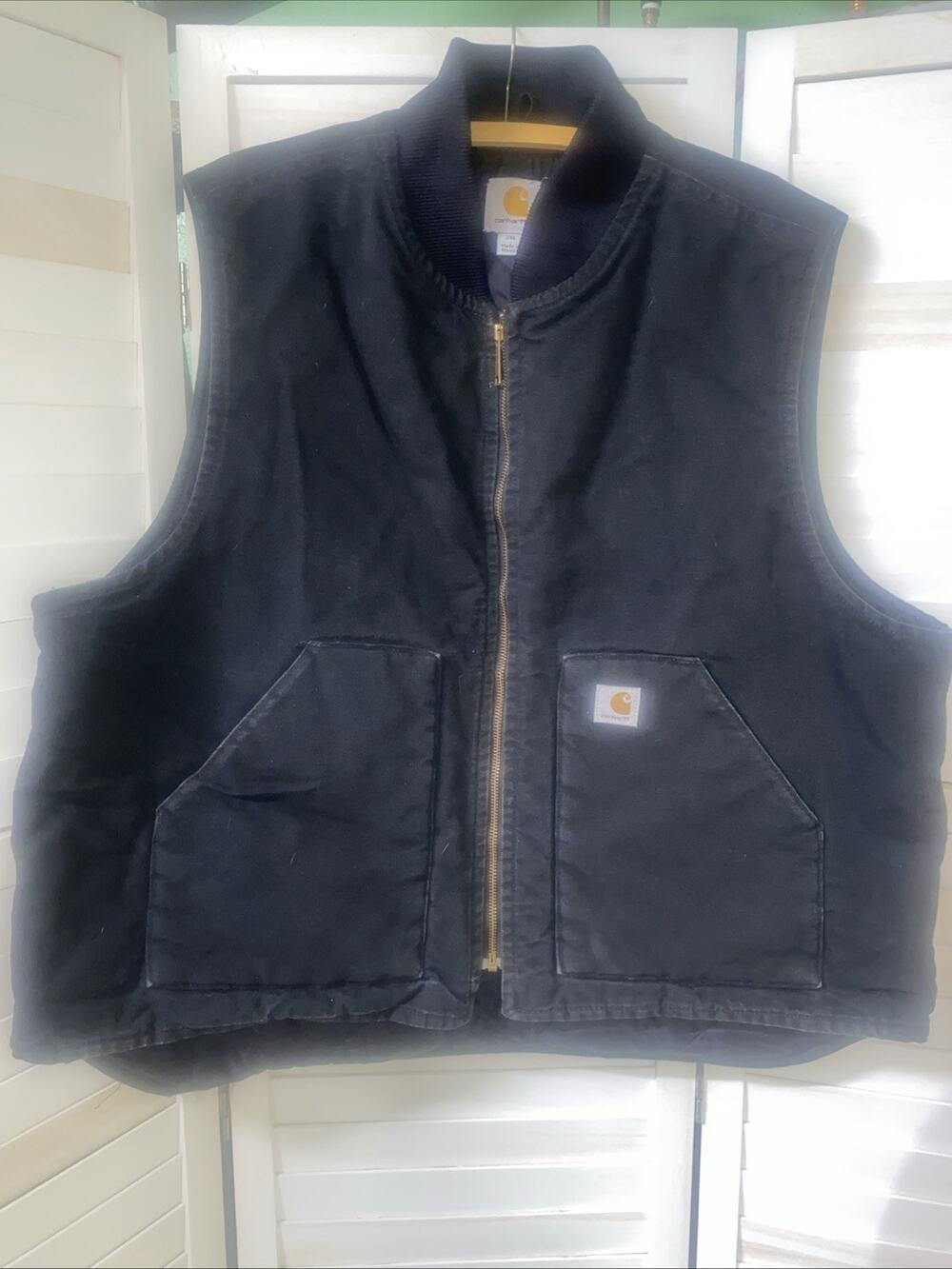 Carhartt Men's Black Canvas Denim Arctic Quilt Lined Duck Vest Sz 2XL
